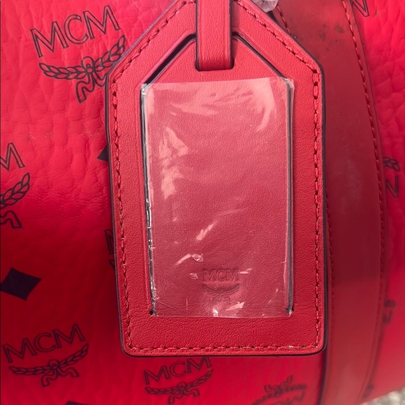 Red MCM Logo Travel Duffel Bag - Picture 3 of 10